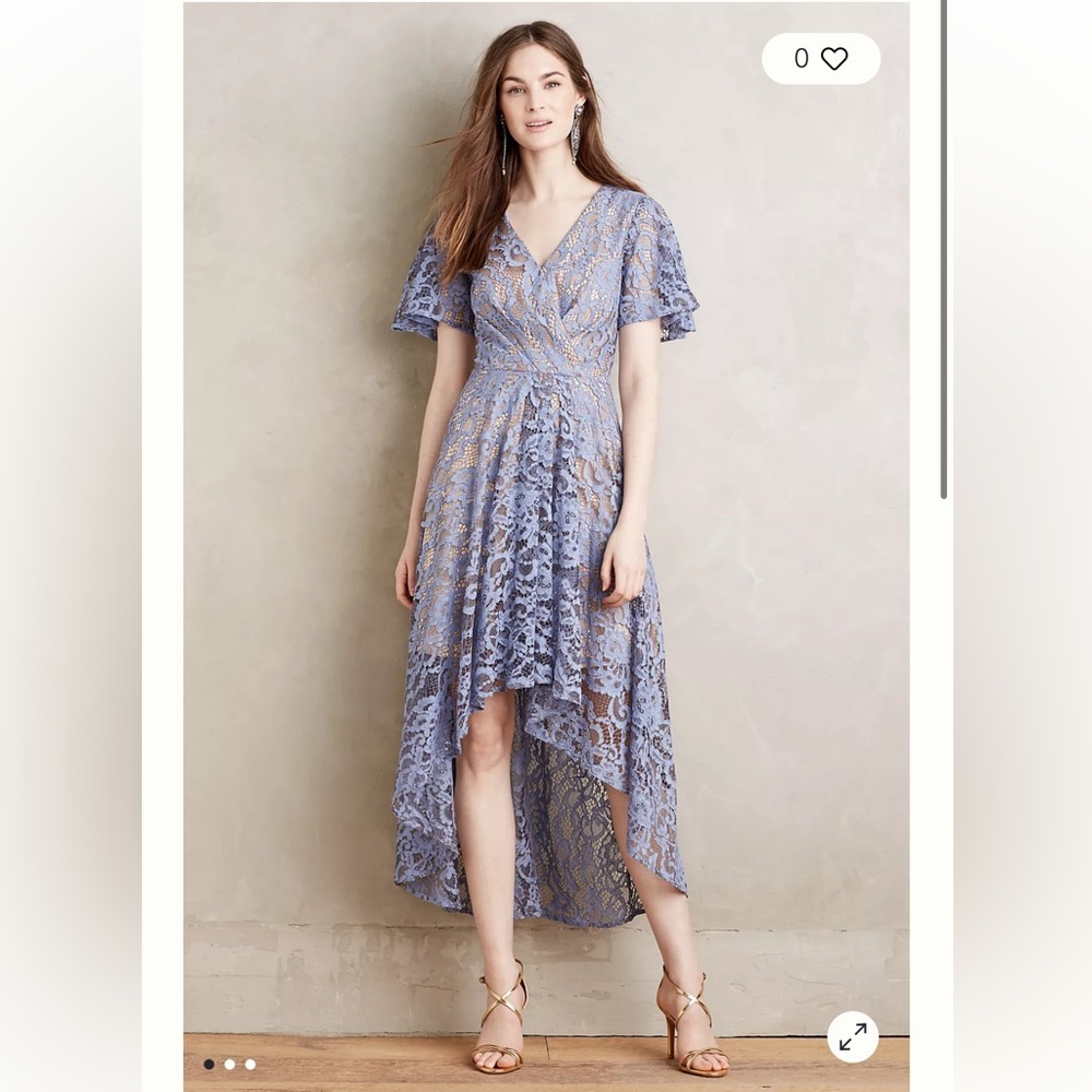Anthropologie Lavender-Blue Lace High-Low Dress